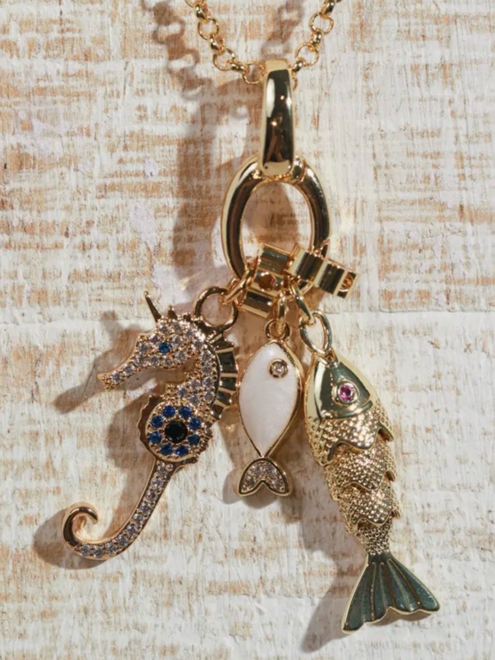 Crystal Seahorse and Goldfish Charm Necklave TRENDING!! BNWT - Picture 2 of 4